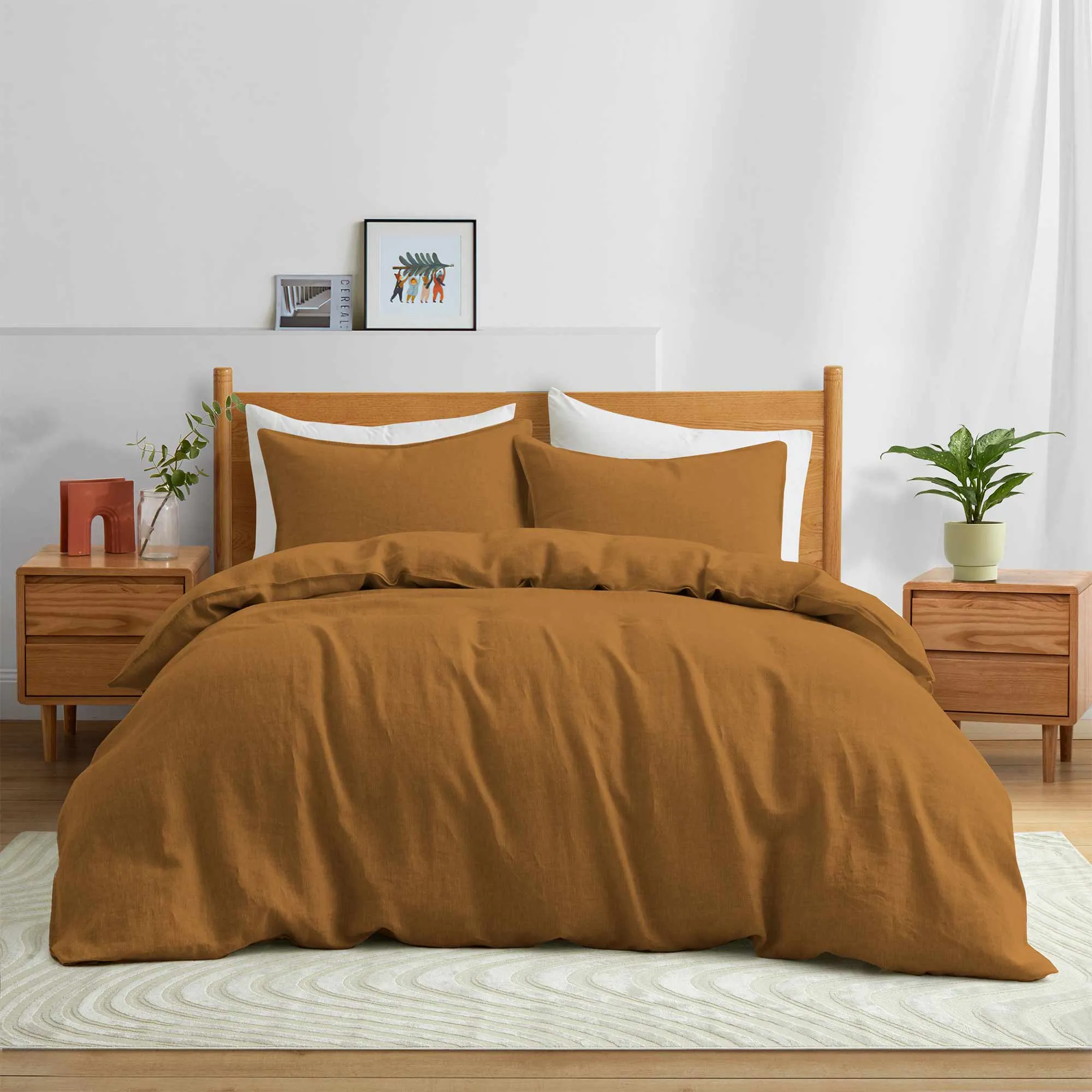 100% Premium Flax Linen Duvet Cover Set with Pillowcases Breathable Moisture Wicking