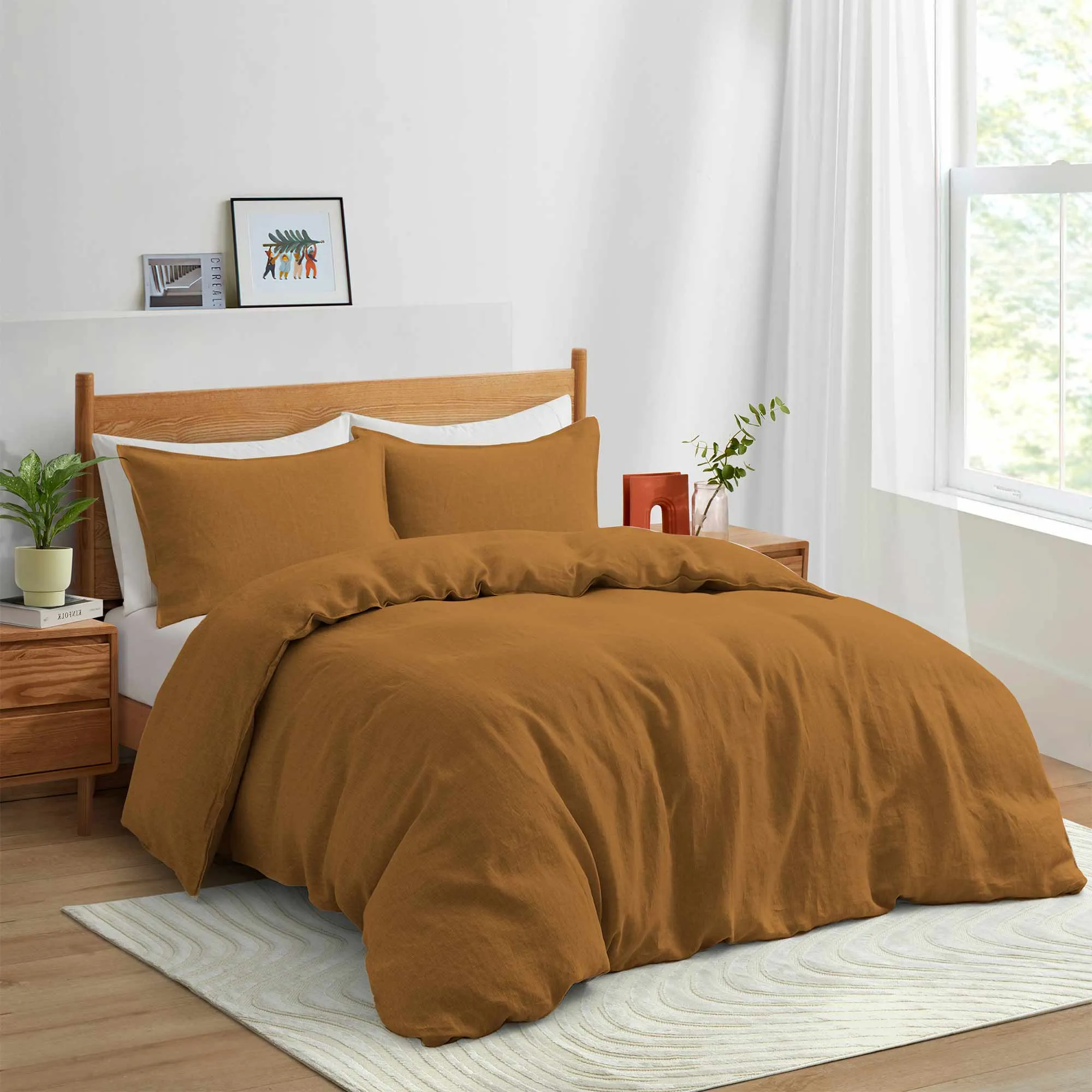 100% Premium Flax Linen Duvet Cover Set with Pillowcases Breathable Moisture Wicking