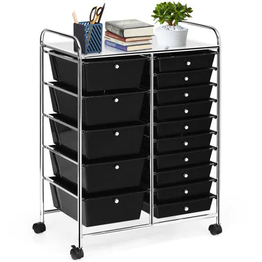 15-Drawer Utility Rolling Organizer Cart Multi-Use Storage-Black