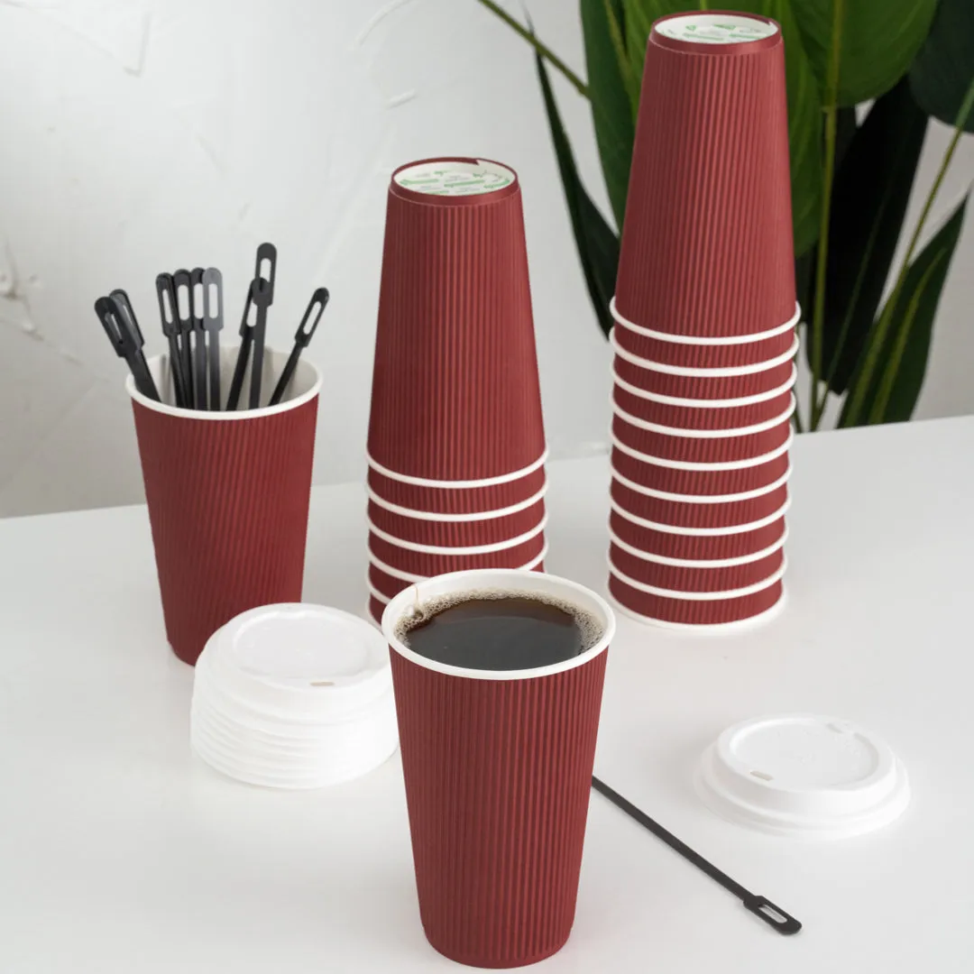 16 oz Crimson Paper Coffee Cup - Ripple Wall - 3 1/2" x 3 1/2" x 5 1/2" - 500 count box