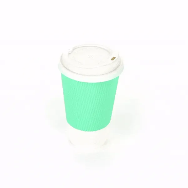 16 oz Light Green Paper Ripple Wall Coffee Cup - with White Lid - 3 1/2" x 3 1/2" x 6 1/4" - 200 count box