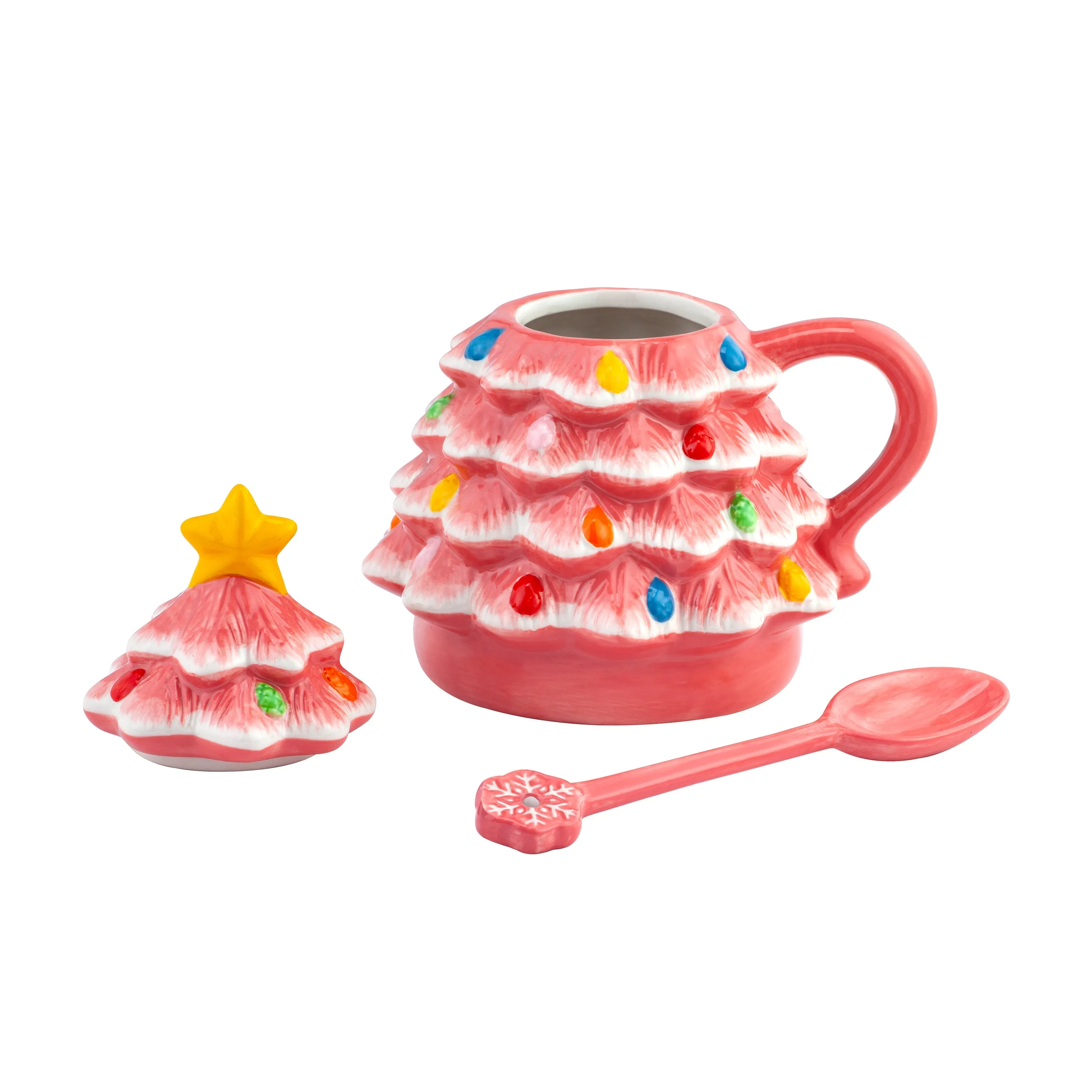 16 oz. Nostalgic Ceramic Tree Lidded Mug with Spoon - Pink