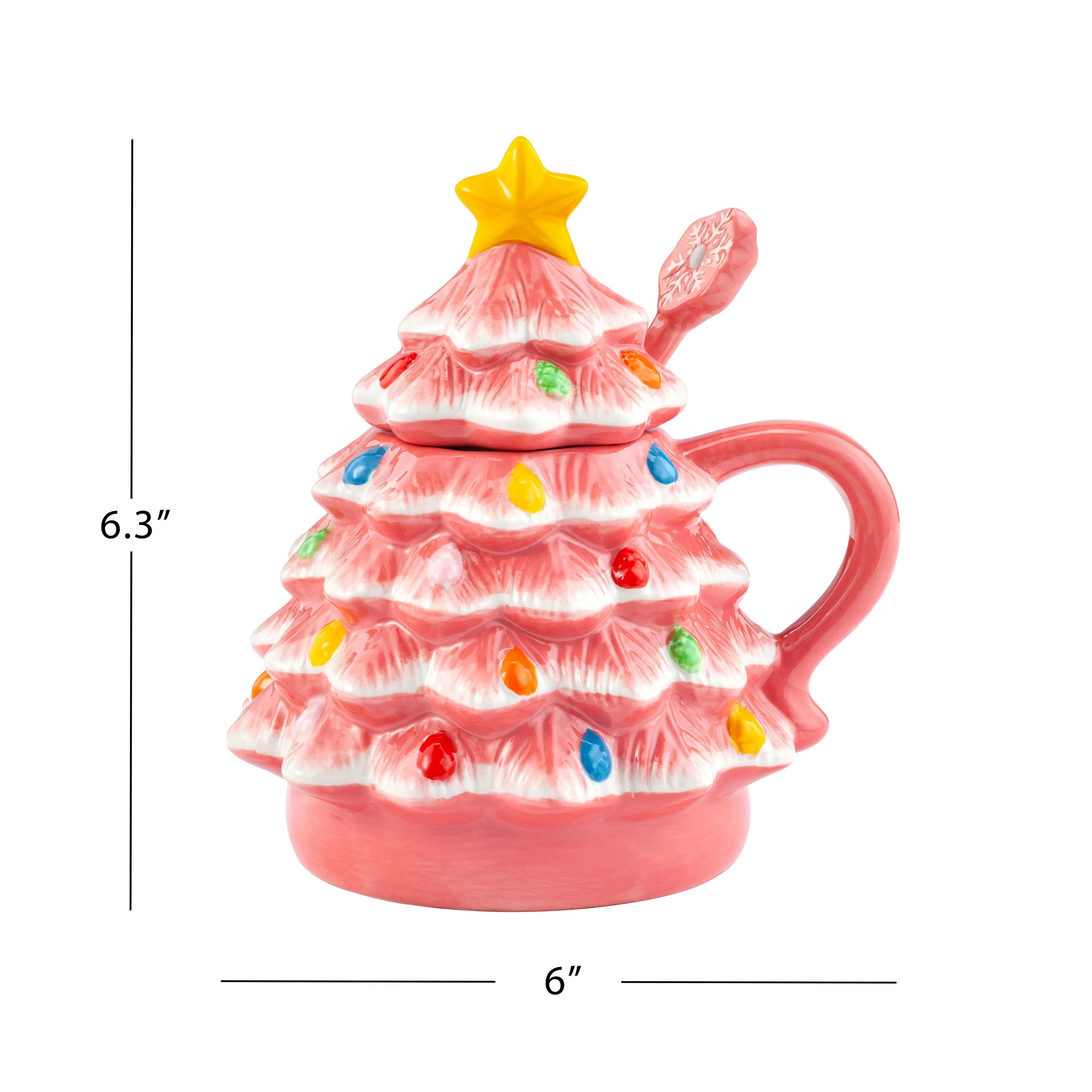 16 oz. Nostalgic Ceramic Tree Lidded Mug with Spoon - Pink