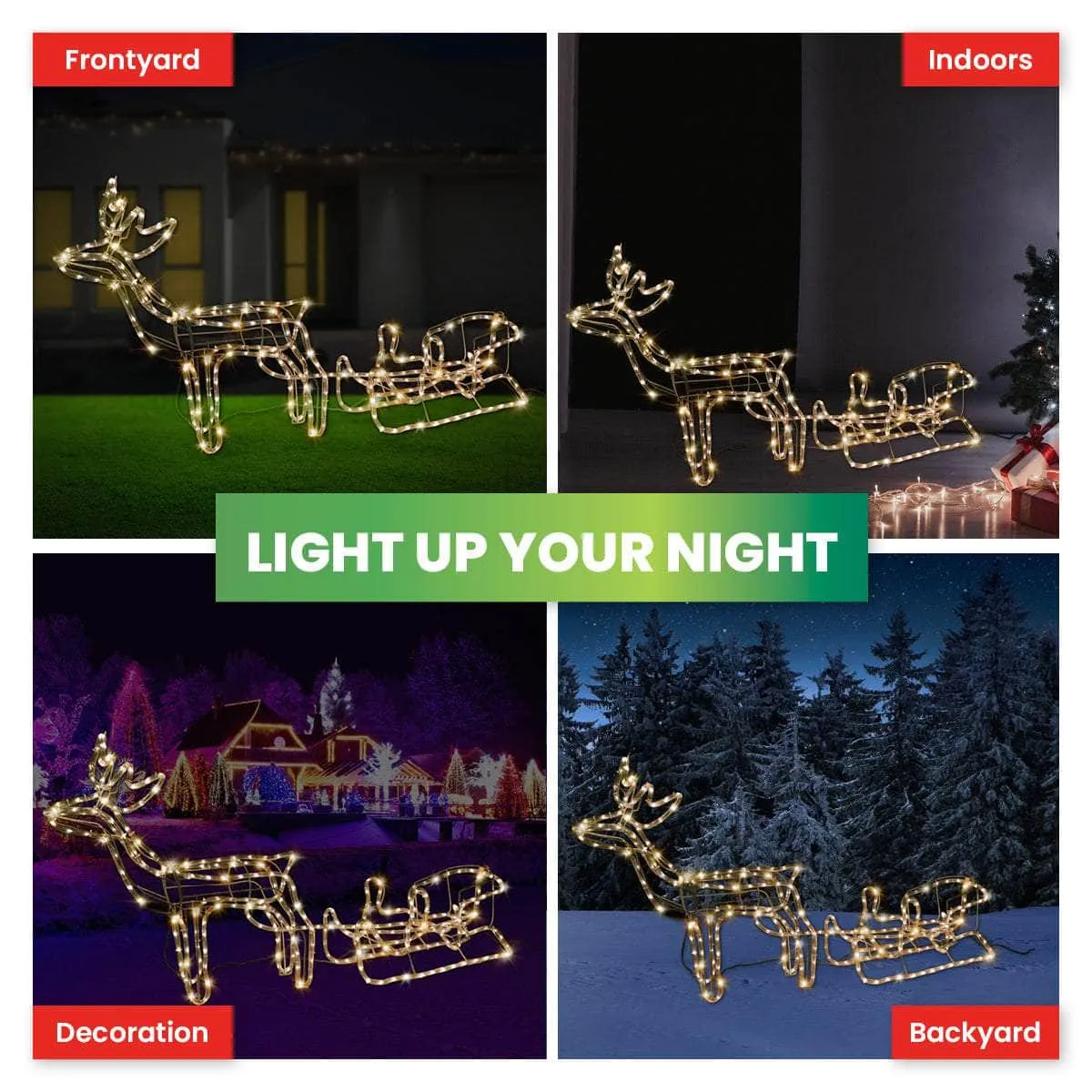 1.7m 3D Reindeer & Sleigh Display Warm White Rope Lights