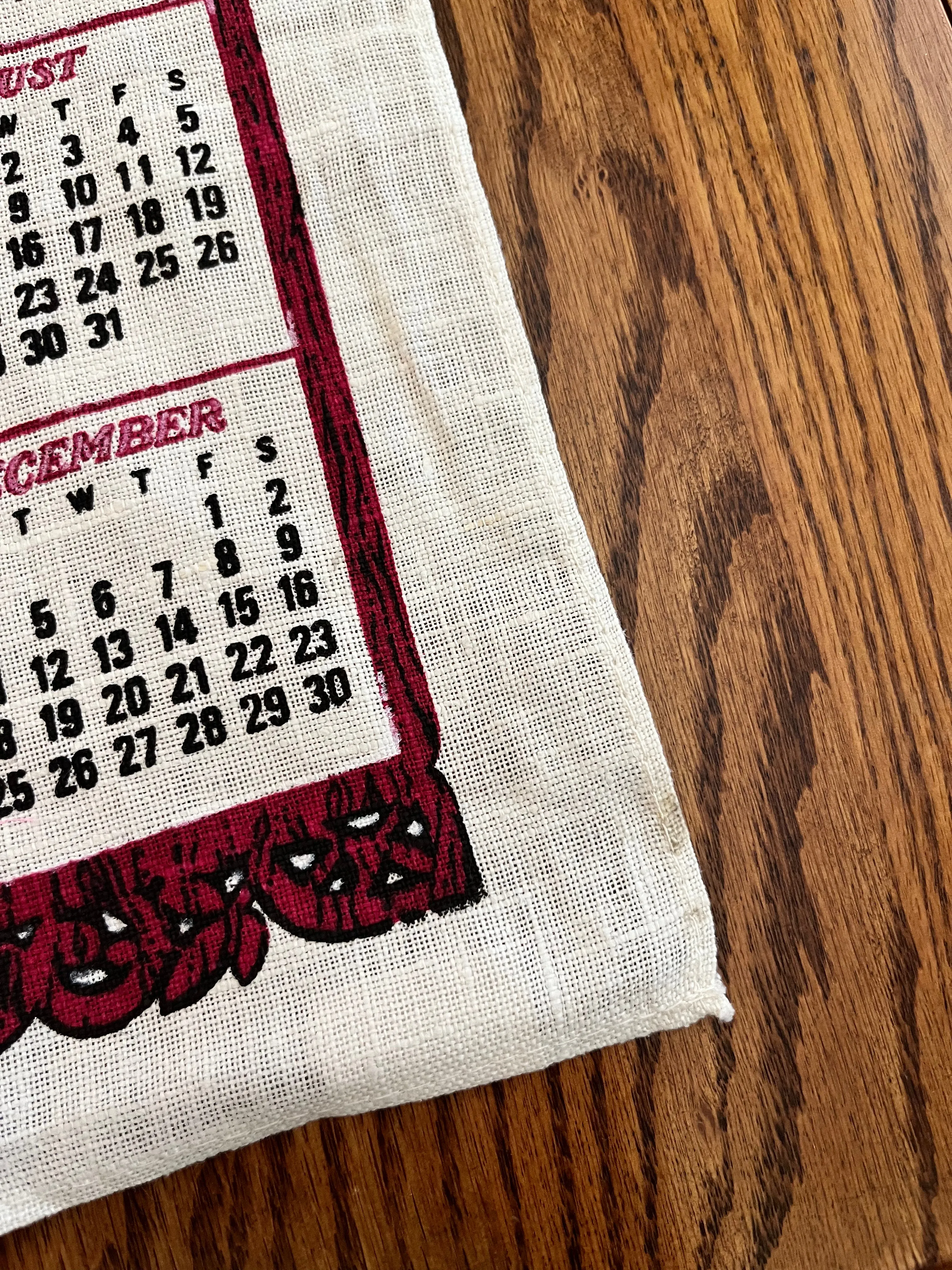 1978 Calendar linen tea towel with a Snow Covered Bridge