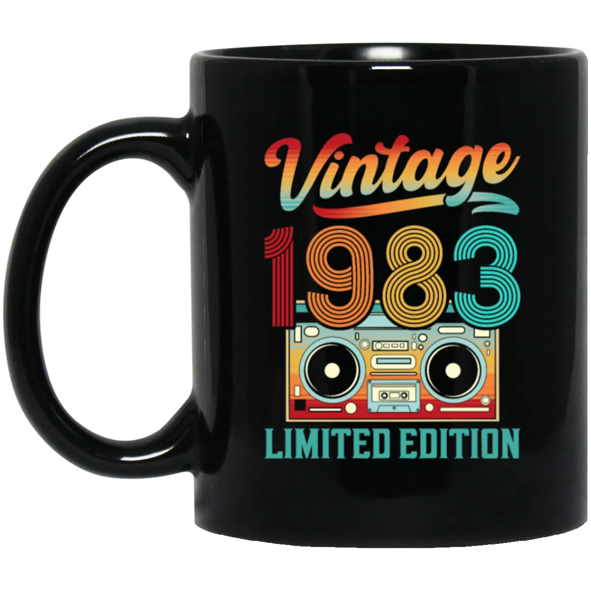 1983 Limited Edition, Vintage Cassette, 1983 Birthday Black Mug