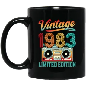 1983 Limited Edition, Vintage Cassette, 1983 Birthday Black Mug