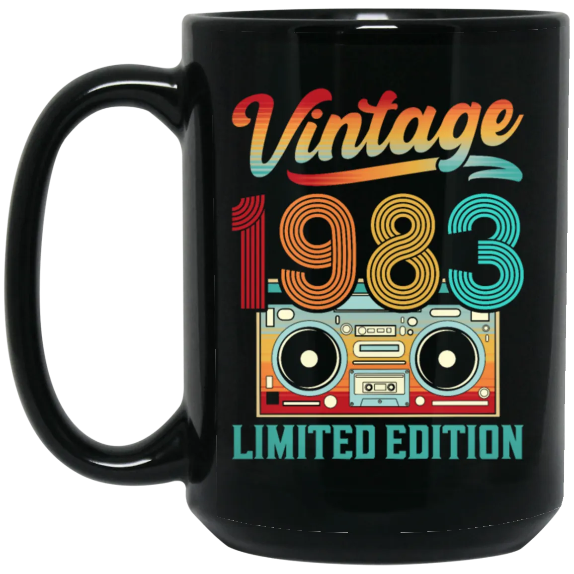 1983 Limited Edition, Vintage Cassette, 1983 Birthday Black Mug