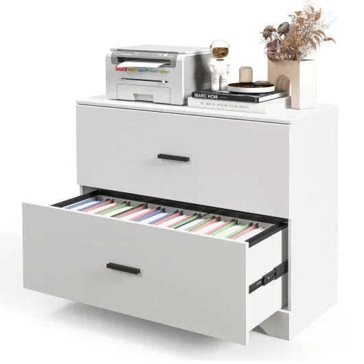 2-Drawer Lateral File Cabinet with Adjustable Bars for Home and Office-White