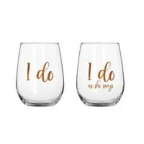 2 Pack Rose Gold I DO Stemless Wine Glass - 600ml