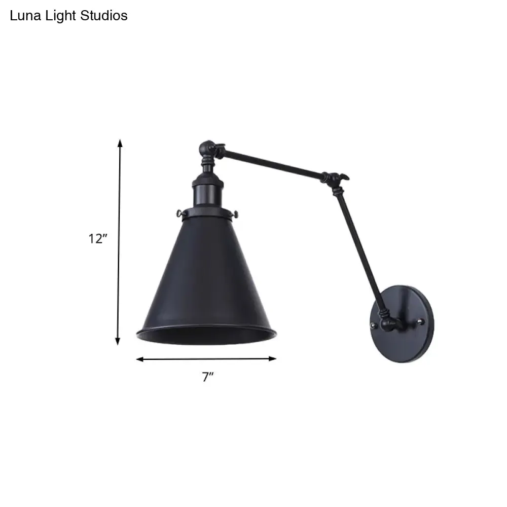 2-Pack Tapered Metal Sconce Light - Industrial Style Swing Arm Wall Light, Black