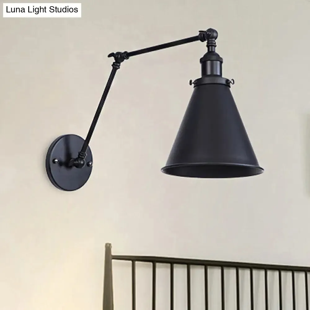 2-Pack Tapered Metal Sconce Light - Industrial Style Swing Arm Wall Light, Black