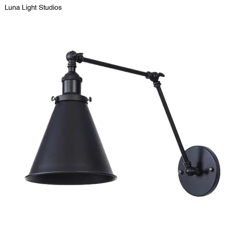 2-Pack Tapered Metal Sconce Light - Industrial Style Swing Arm Wall Light, Black