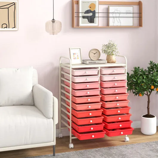 20 Drawers Rolling Storage Cart Studio Organizer-Pink