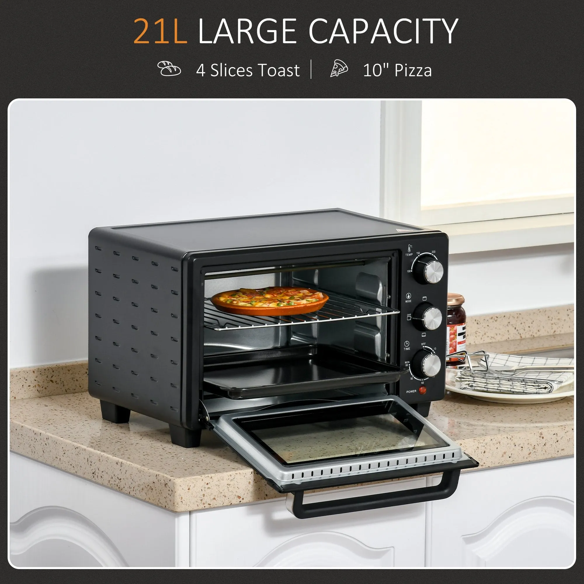 21L 230C Mini Oven With Timer Black by Homcom