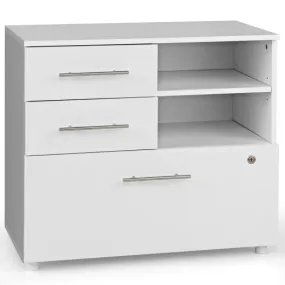 3 Drawer Lateral File Cabinet on Wheels with Storage Shelves-White