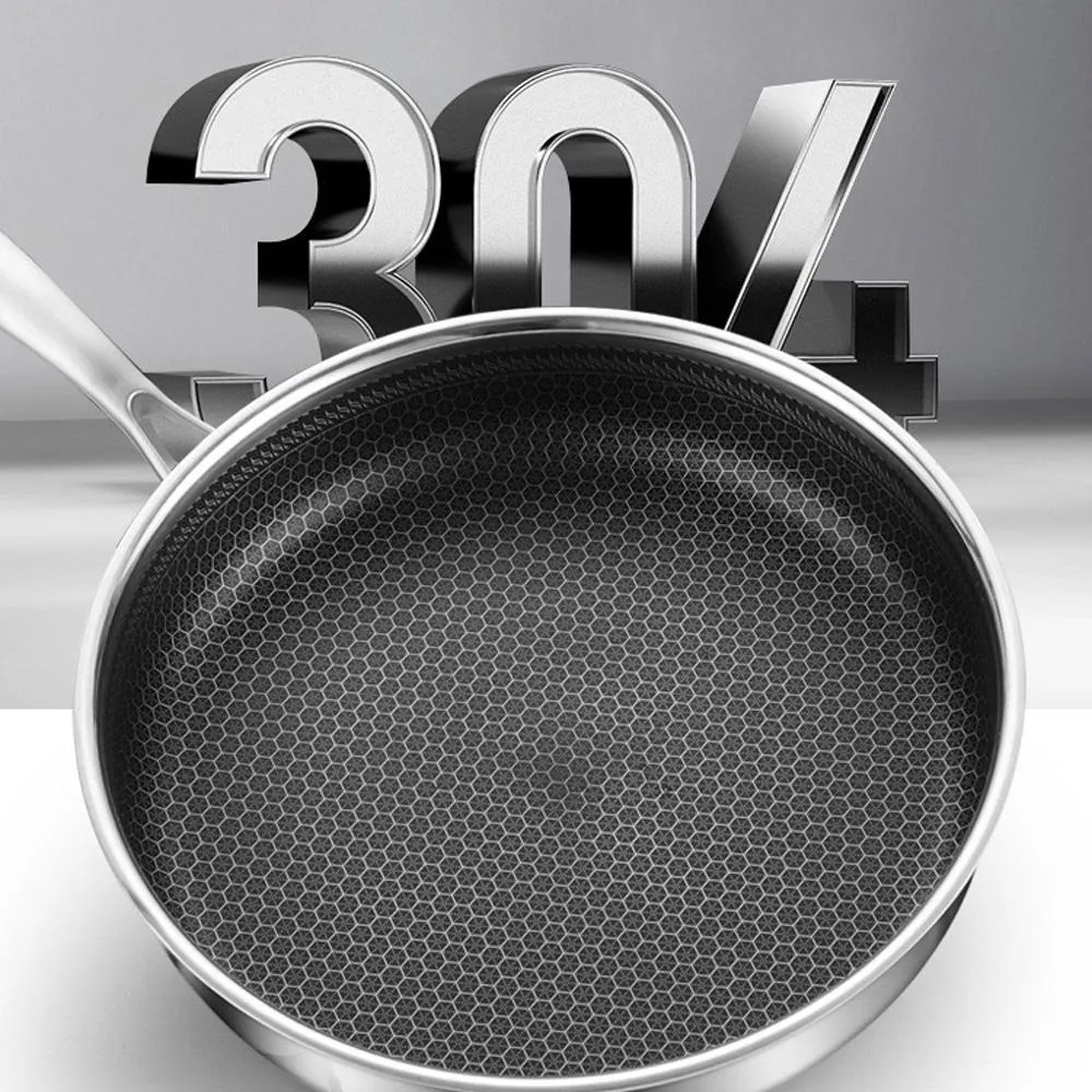 316 Stainless Steel Frying Pan Non-Stick Cooking Frypan Cookware 30cm Honeycomb SIngle Sided