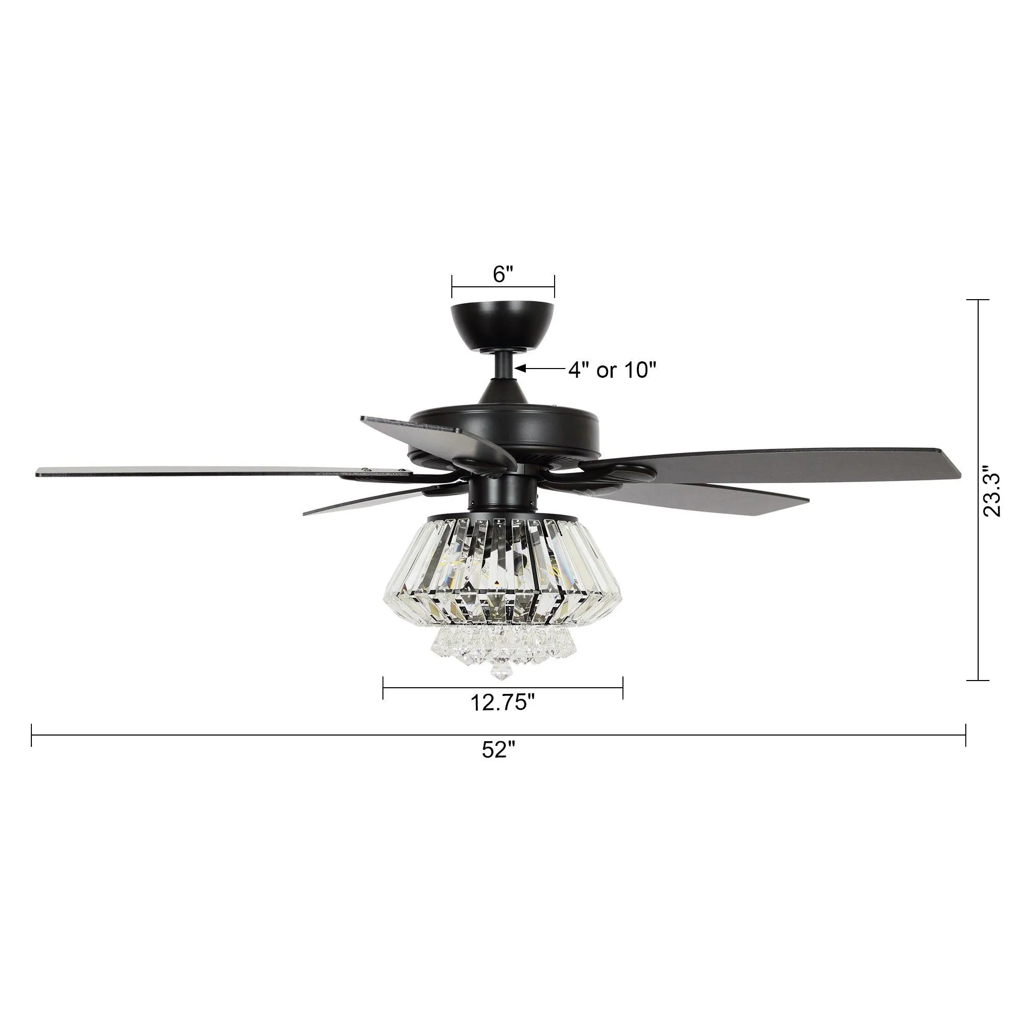 52" Kerala Modern Chrome Downrod Mount Reversible Crystal Ceiling Fan with Lighting and Remote Control