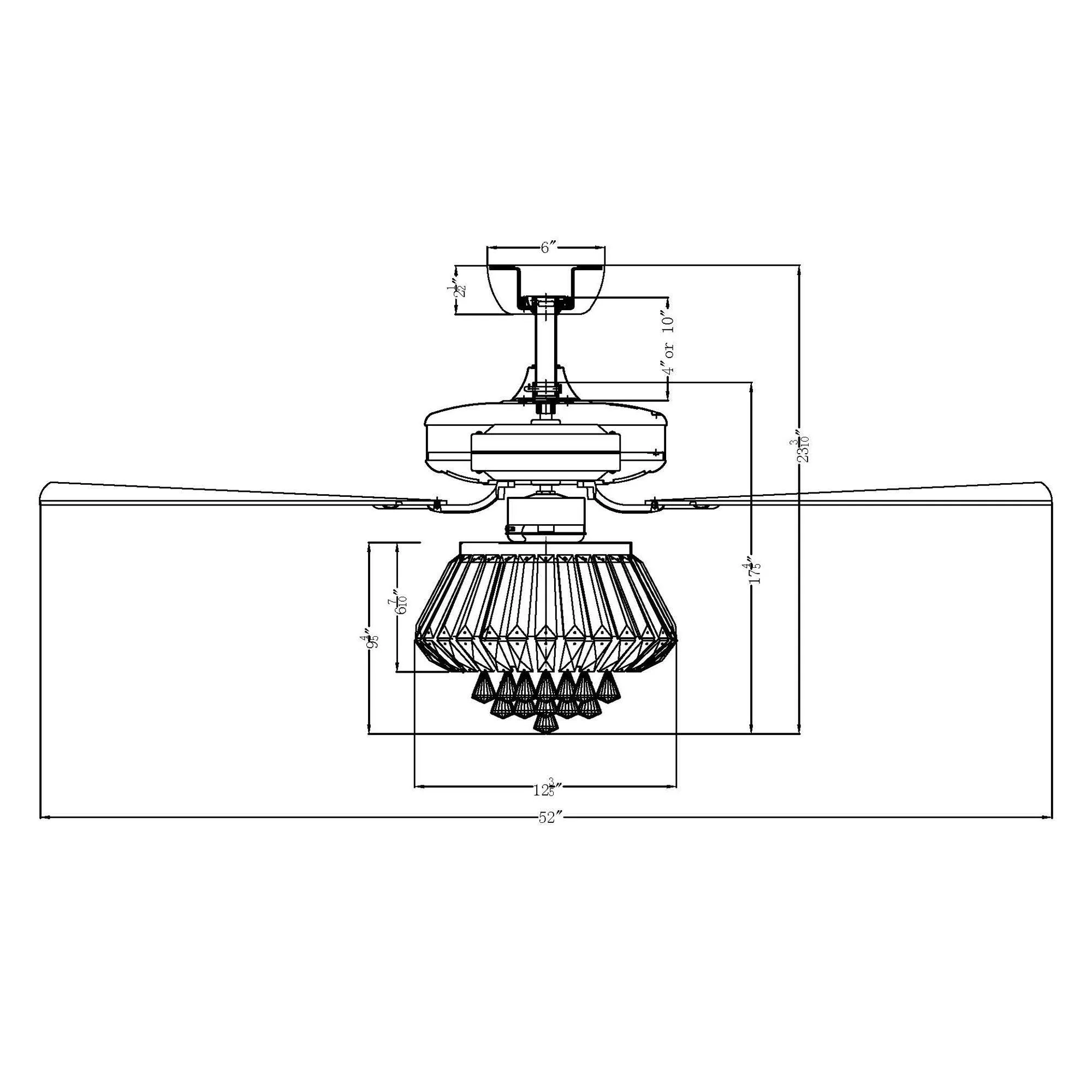 52" Kerala Modern Chrome Downrod Mount Reversible Crystal Ceiling Fan with Lighting and Remote Control