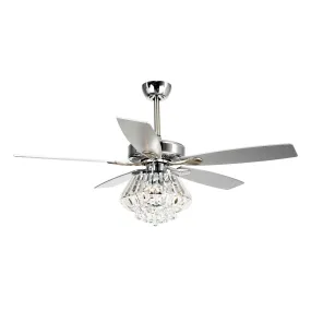 52" Kerala Modern Chrome Downrod Mount Reversible Crystal Ceiling Fan with Lighting and Remote Control