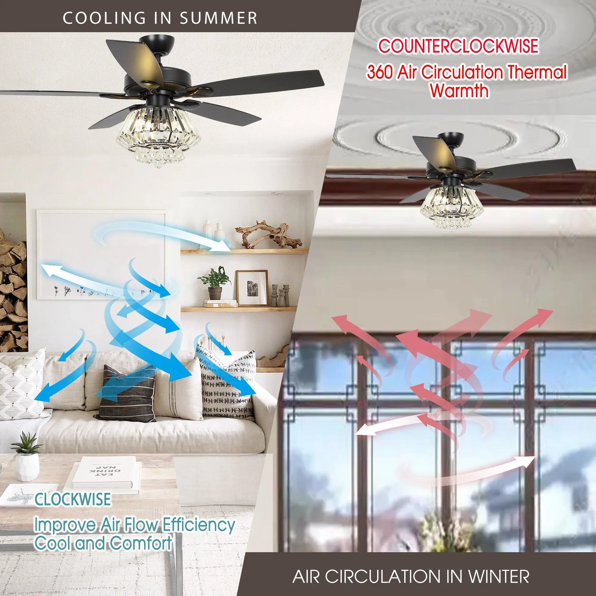 52" Kerala Modern Chrome Downrod Mount Reversible Crystal Ceiling Fan with Lighting and Remote Control