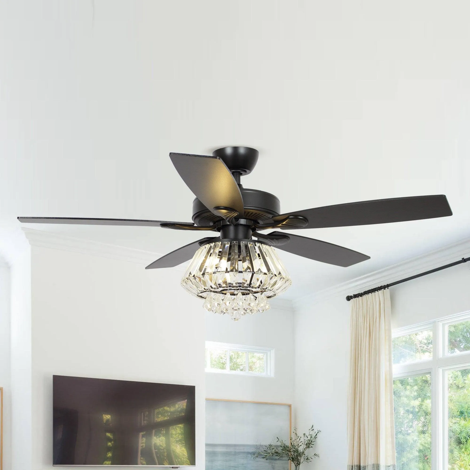 52" Kerala Modern Chrome Downrod Mount Reversible Crystal Ceiling Fan with Lighting and Remote Control