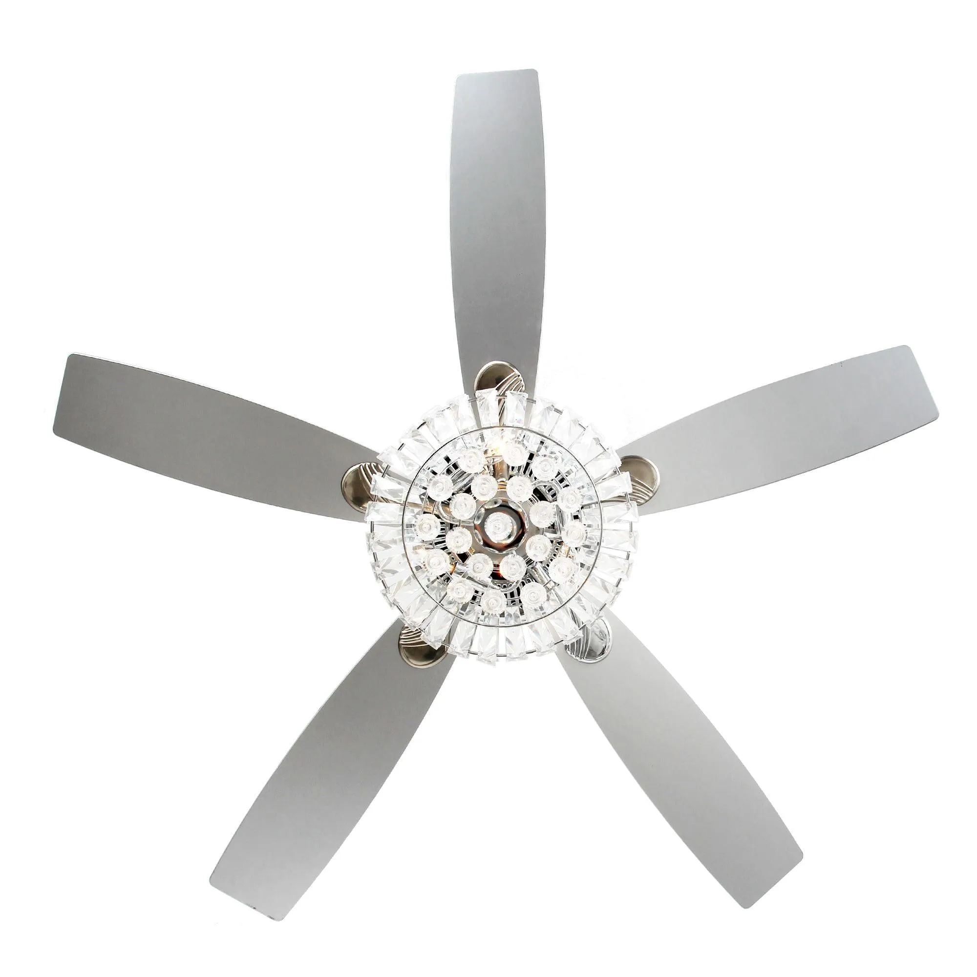 52" Kerala Modern Chrome Downrod Mount Reversible Crystal Ceiling Fan with Lighting and Remote Control