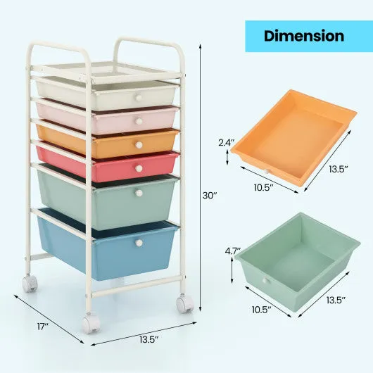 6 Drawers Rolling Storage Cart Organizer-Macaron