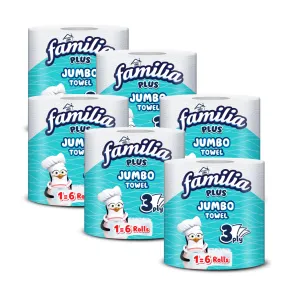 6 x Familia 3ply Embossed Perforated Jumbo Kitchen Towel