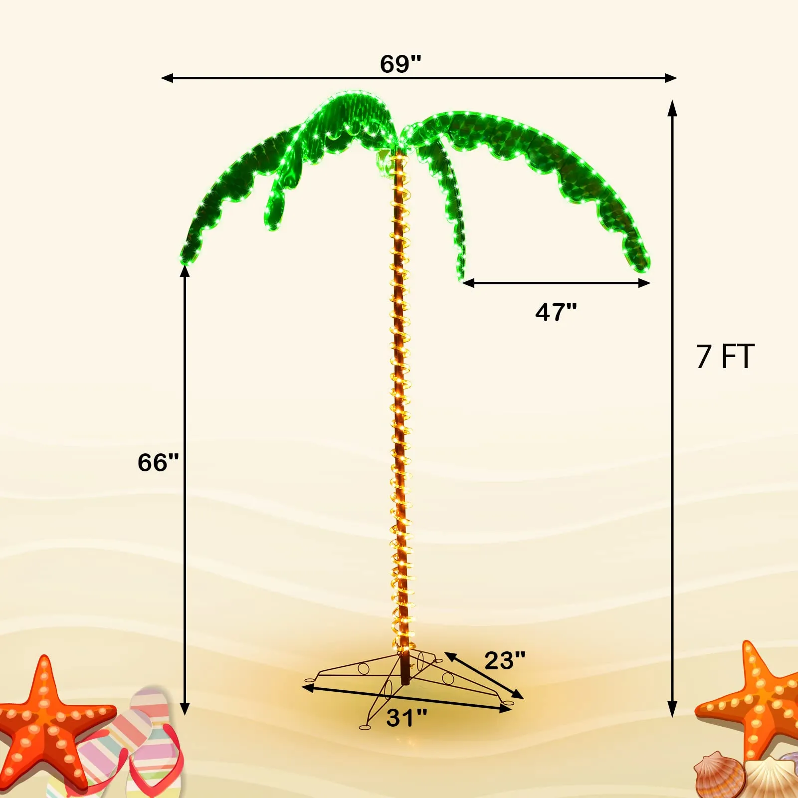 7 FT LED Lighted Palm Tree with 306 LED Lights, Outdoor & Indoor Holiday Decoration