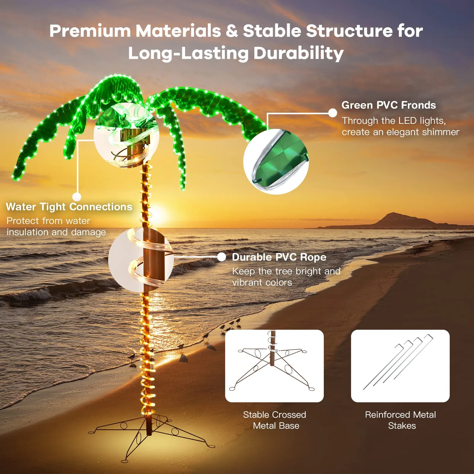 7 FT LED Lighted Palm Tree with 306 LED Lights, Outdoor & Indoor Holiday Decoration