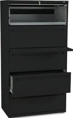 700 Series Five-Drawer Lateral File W/Roll-Out & Posting Shelf 36W Black