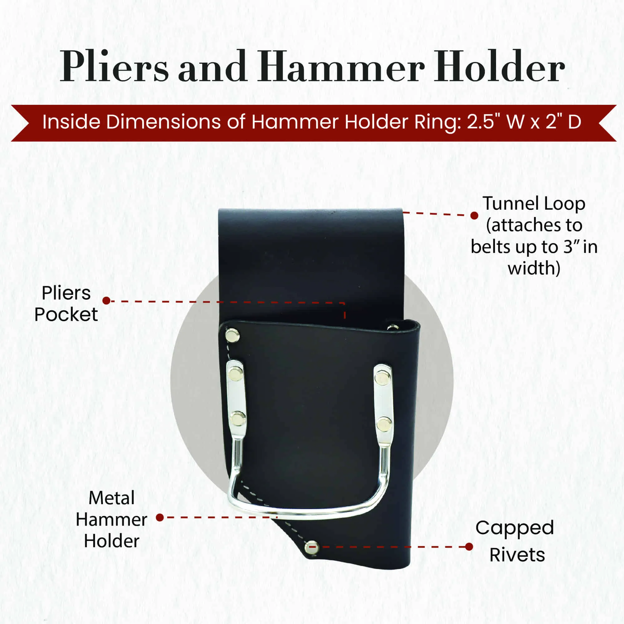 75450 - Pliers and Hammer Holder in Heavy Top Grain Leather in Black