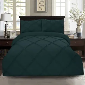 8 Pcs 3 Row Cross Pleated Duvet Set - Dark Green