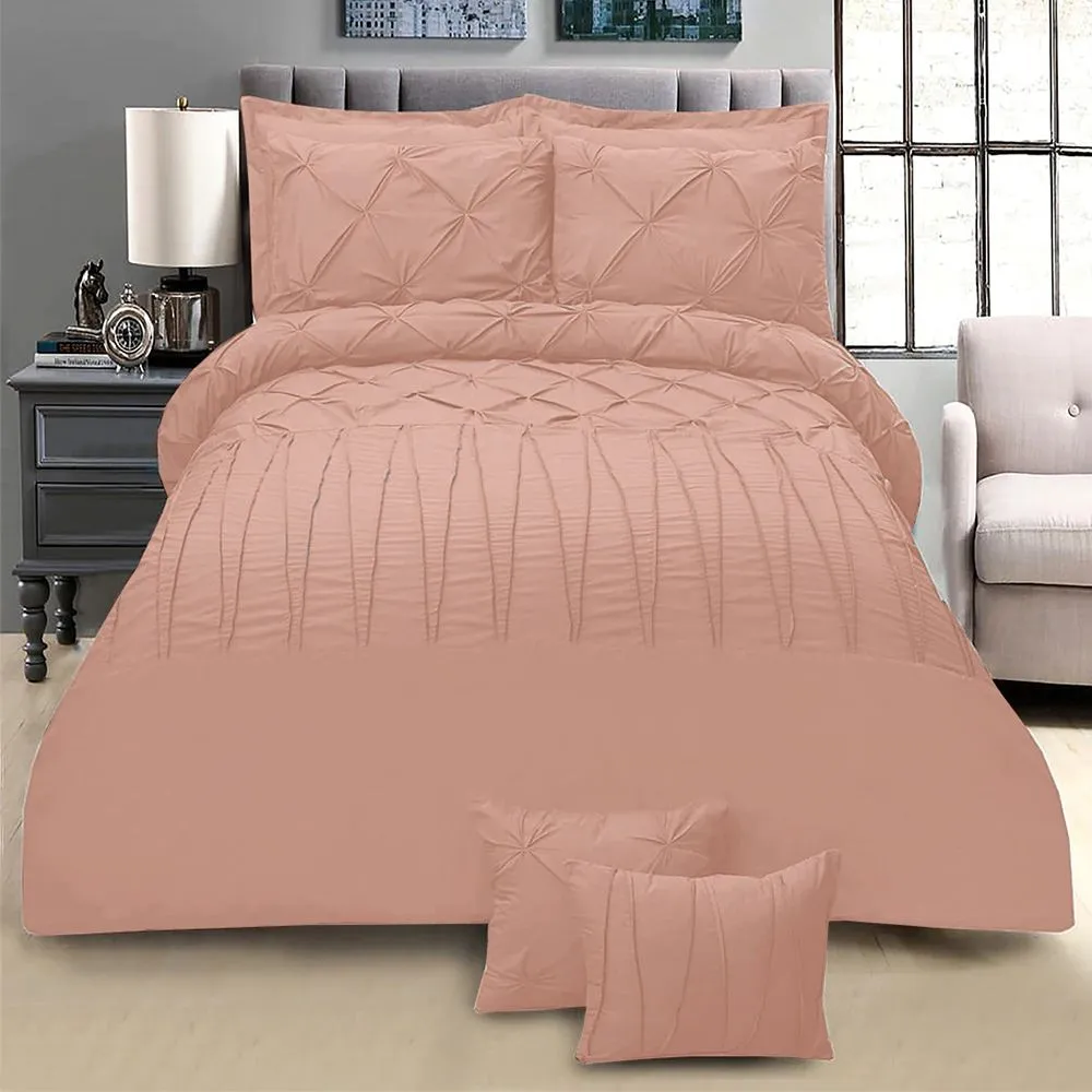 8 PC's Pintuck & Cross Pleated Duvet Set-Peach