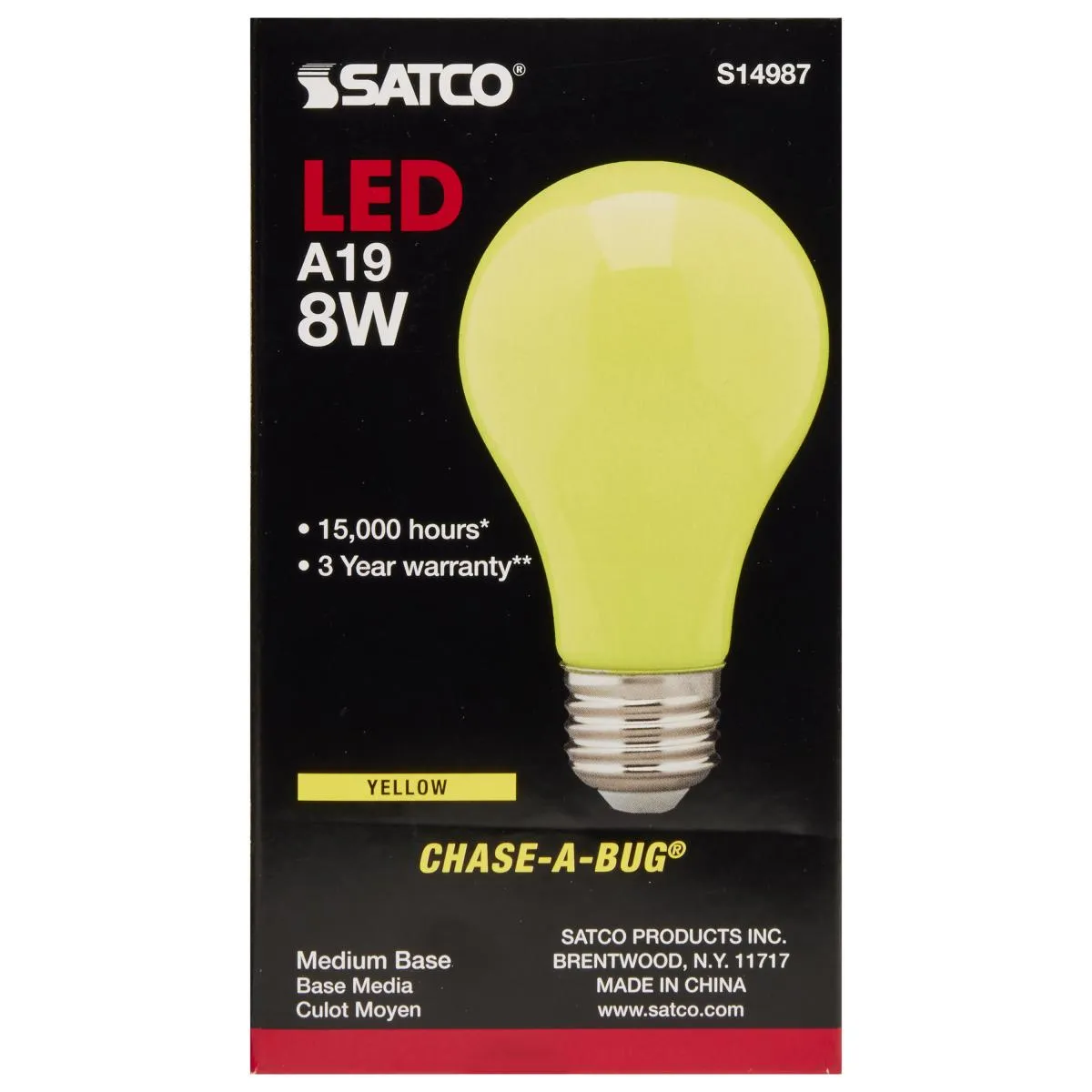 A19 LED Bulb, 8 Watts, E26 Medium Base, Ceramic Yellow Finish, 120V