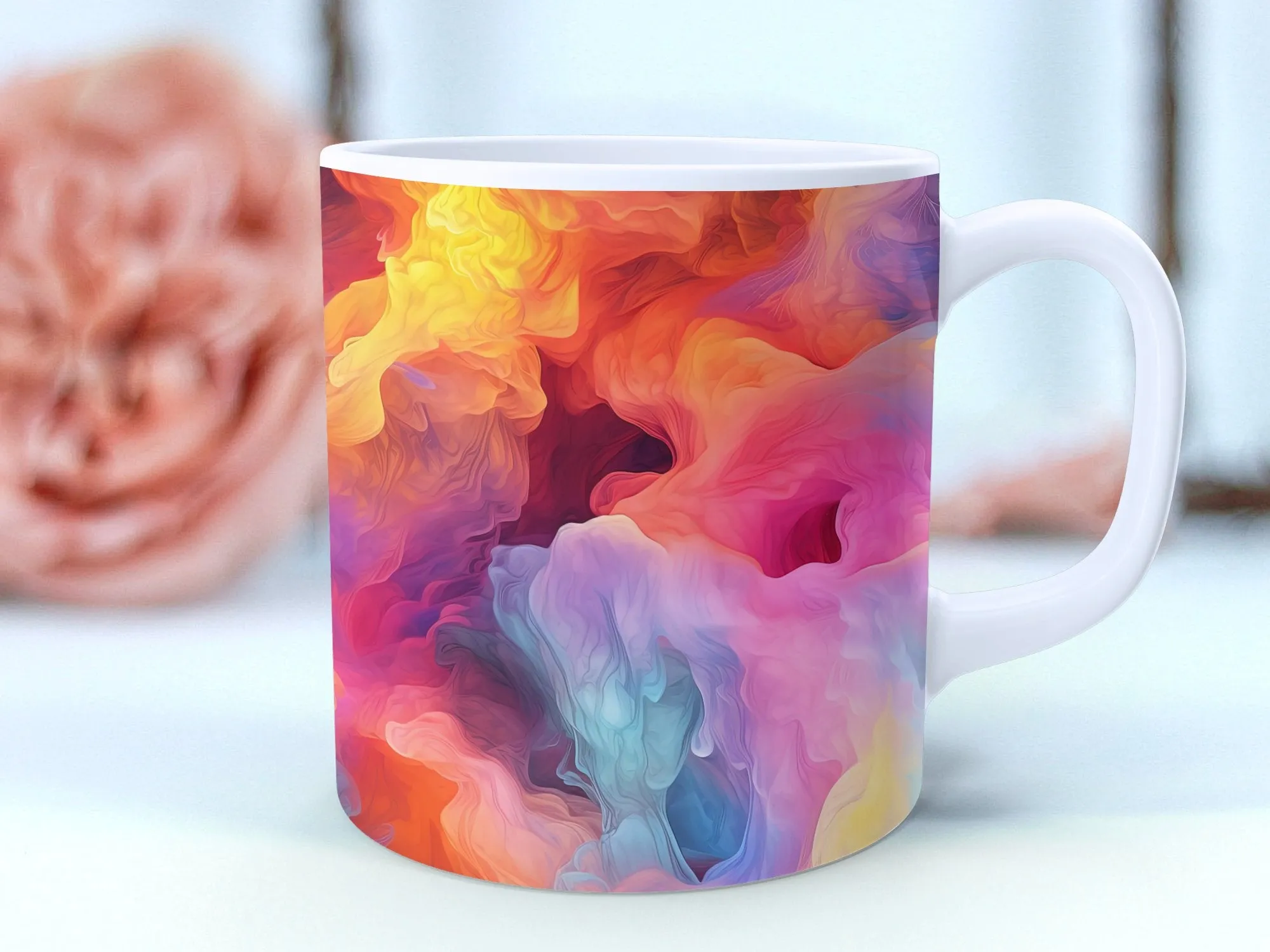 Abstract Art Coffee Mug, Colorful Swirls Tea Cup, Artistic Drinkware, Painterly Design Mug, Unique Office Gift, Vibrant Art Lover Present