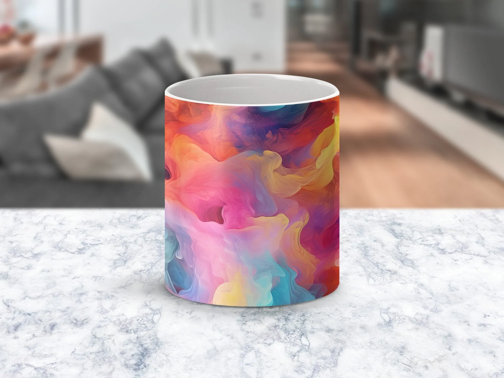 Abstract Art Coffee Mug, Colorful Swirls Tea Cup, Artistic Drinkware, Painterly Design Mug, Unique Office Gift, Vibrant Art Lover Present