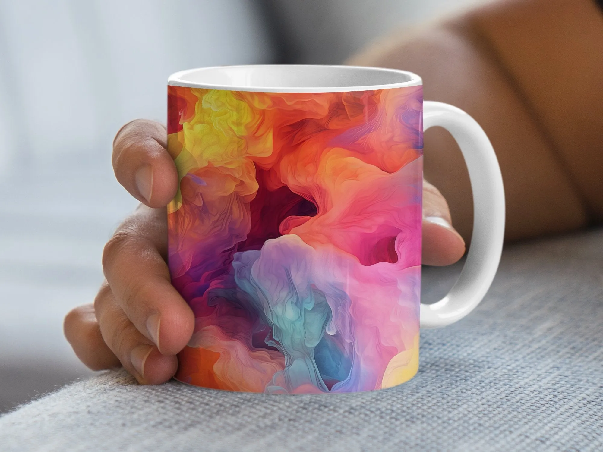 Abstract Art Coffee Mug, Colorful Swirls Tea Cup, Artistic Drinkware, Painterly Design Mug, Unique Office Gift, Vibrant Art Lover Present