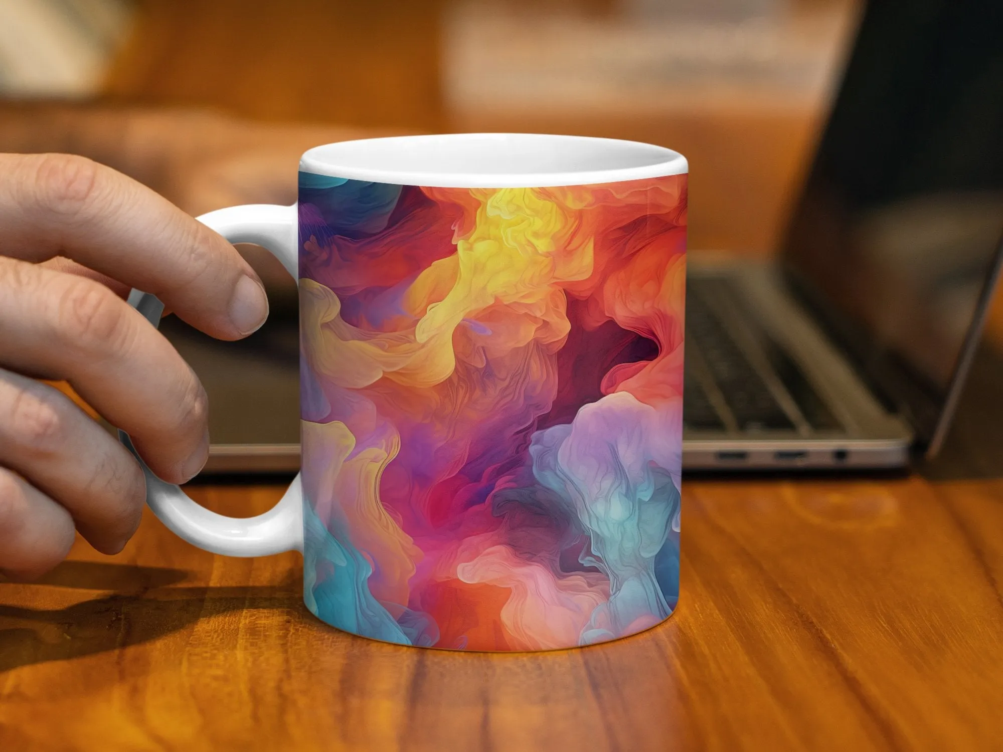 Abstract Art Coffee Mug, Colorful Swirls Tea Cup, Artistic Drinkware, Painterly Design Mug, Unique Office Gift, Vibrant Art Lover Present