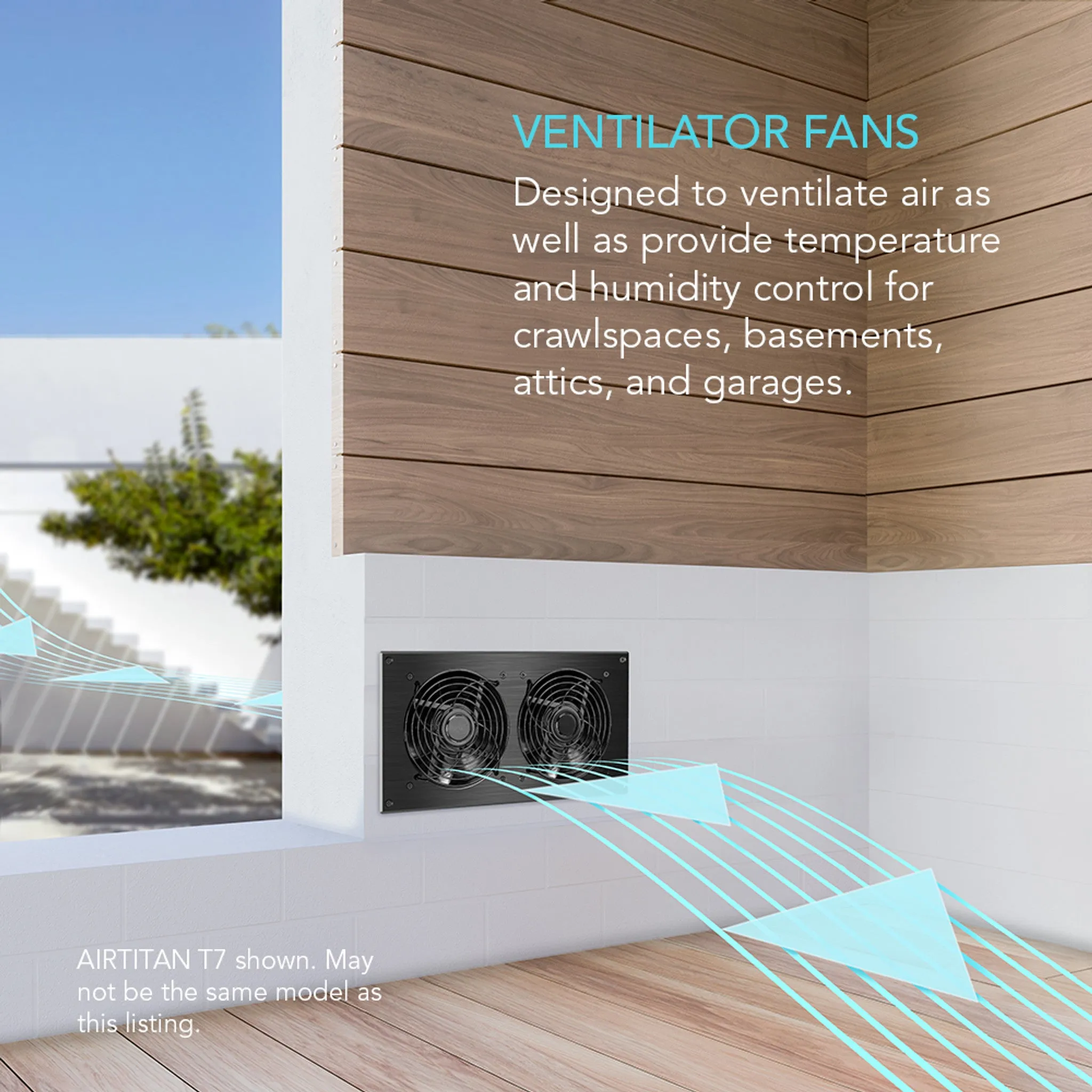 AC Infinity AIRTITAN T7, Crawl Space and Basement Ventilation Fan 12", Temperature and Humidity Controller, Ip-44 Rated