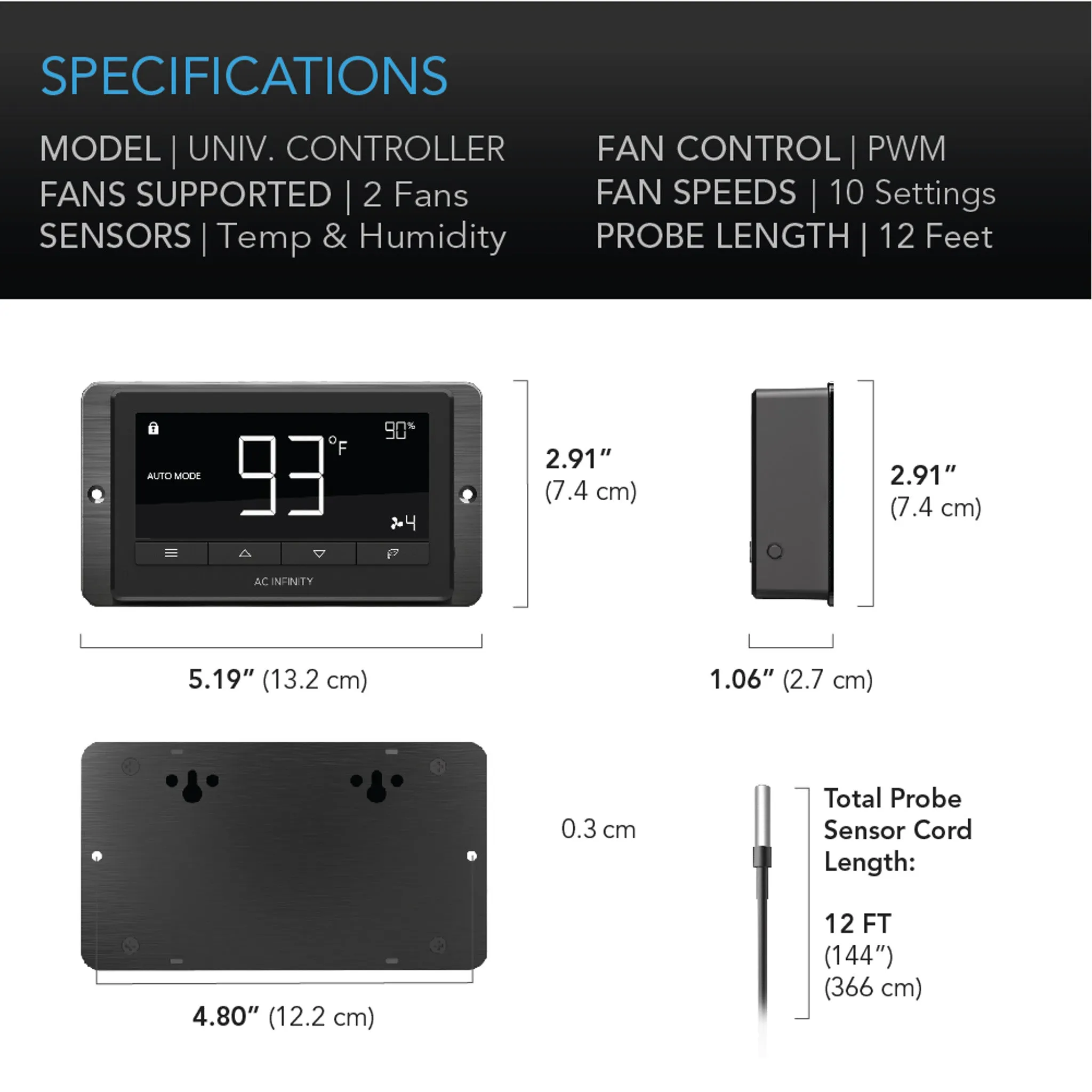 AC Infinity AIRTITAN T7, Crawl Space and Basement Ventilation Fan 12", Temperature and Humidity Controller, Ip-44 Rated