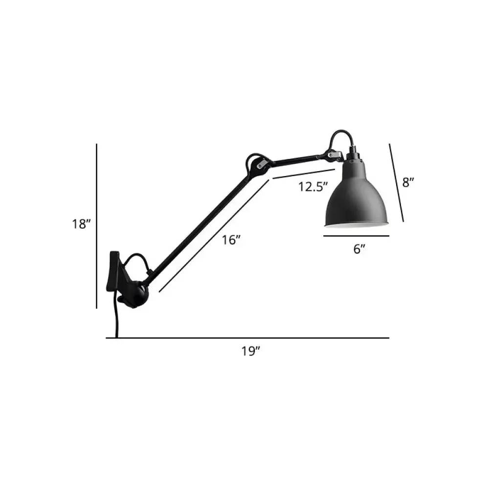 Adjustable Arm Loft Style Metal Wall Mount Reading Light with Shaded Head