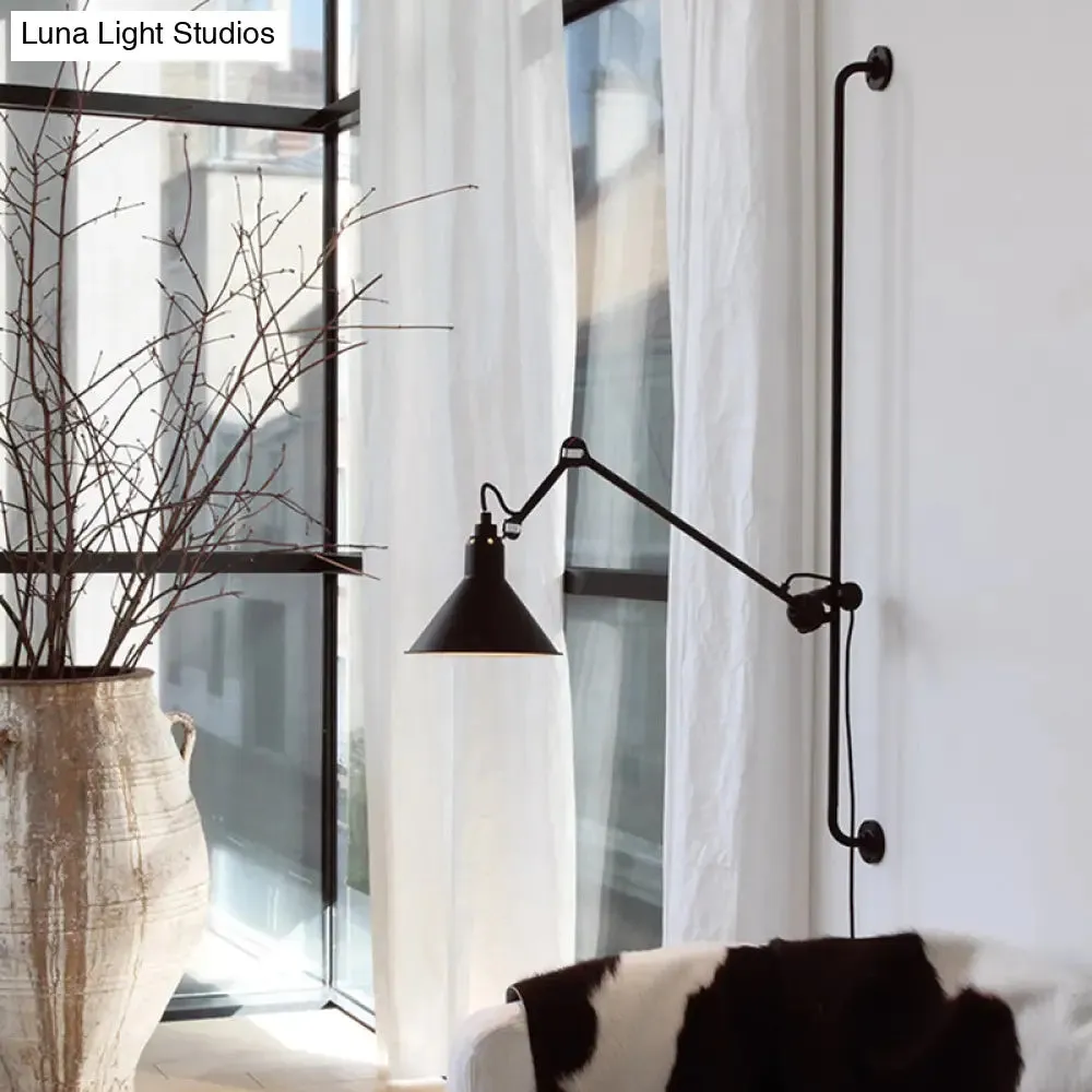 Adjustable Arm Loft Style Metal Wall Mount Reading Light with Shaded Head