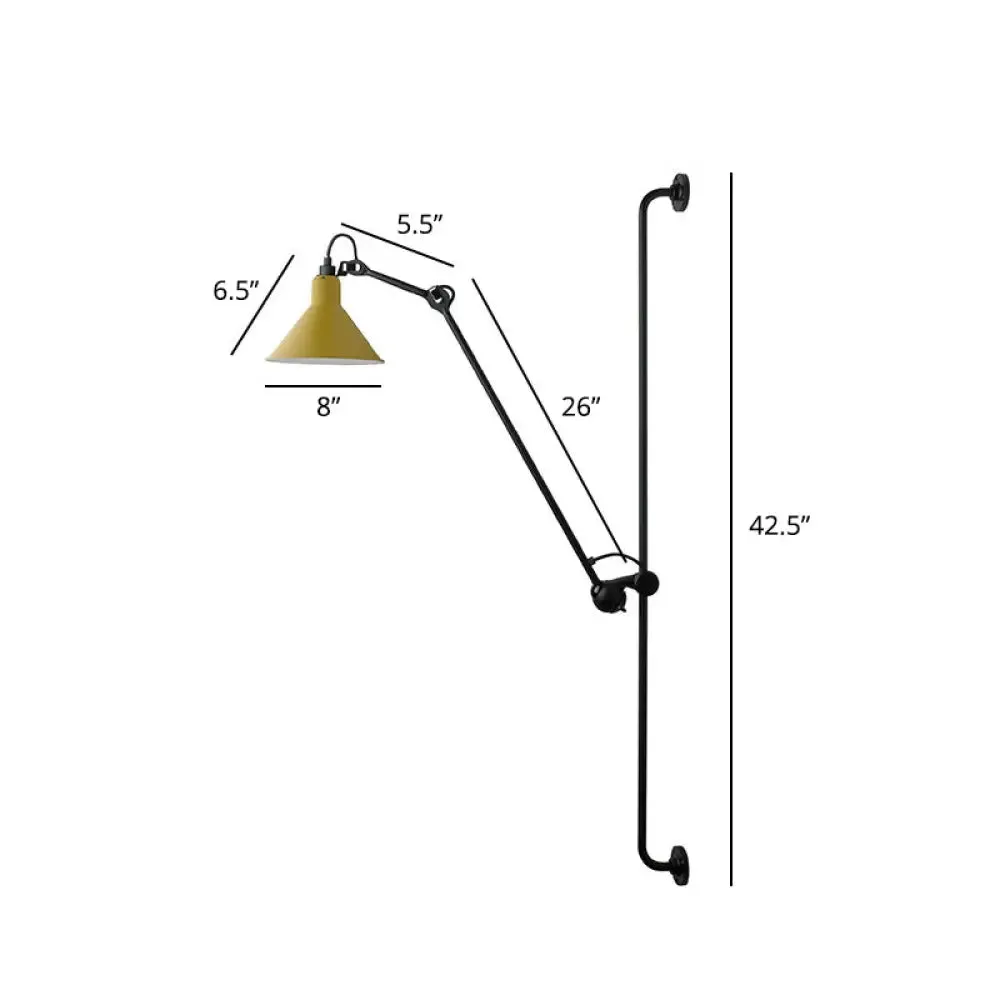 Adjustable Arm Loft Style Metal Wall Mount Reading Light with Shaded Head