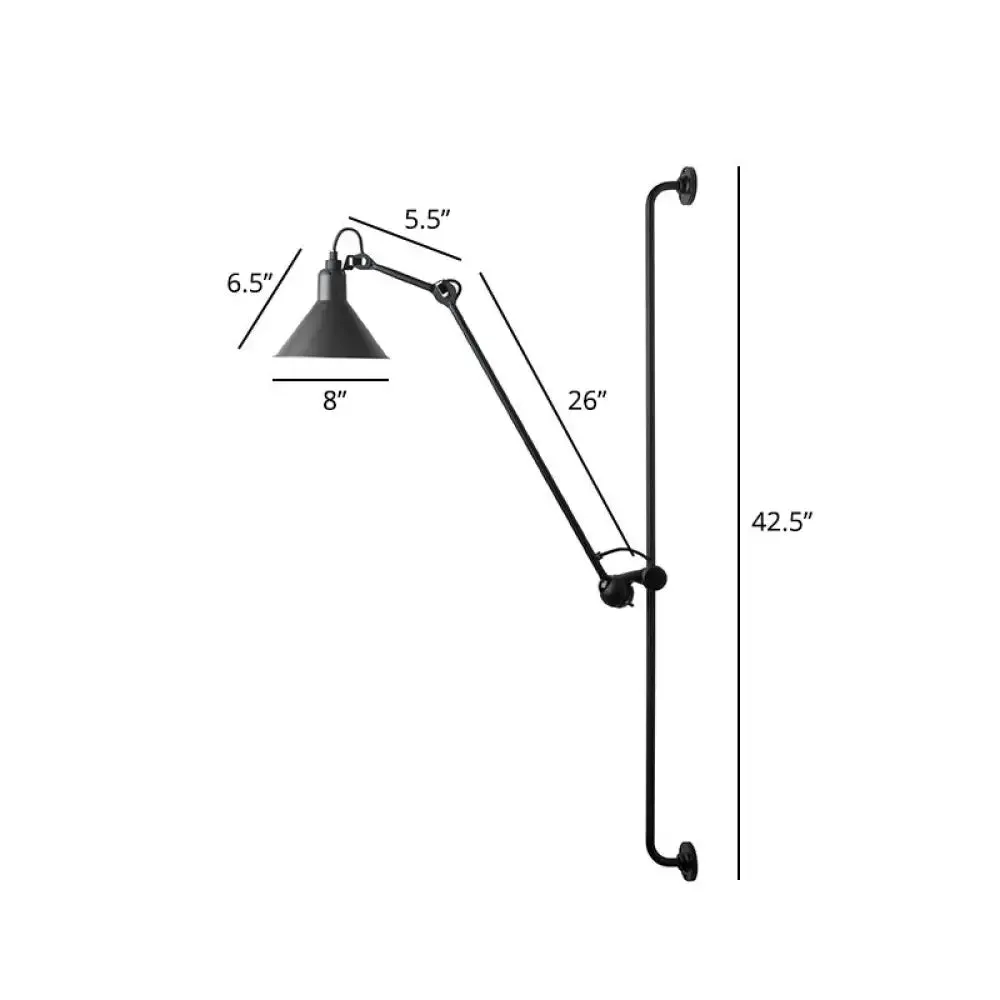 Adjustable Arm Loft Style Metal Wall Mount Reading Light with Shaded Head