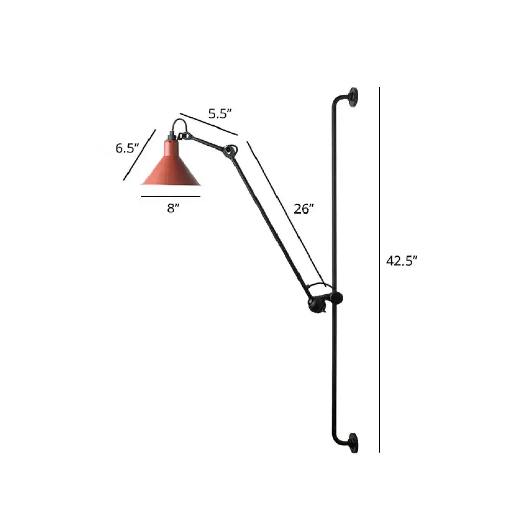 Adjustable Arm Loft Style Metal Wall Mount Reading Light with Shaded Head