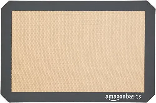 Amazon Basics Rectangular Silicone, Non-Stick, Food Safe Baking Mat, Pack of 3, Beige/Gray, 16.5" x 11.6"