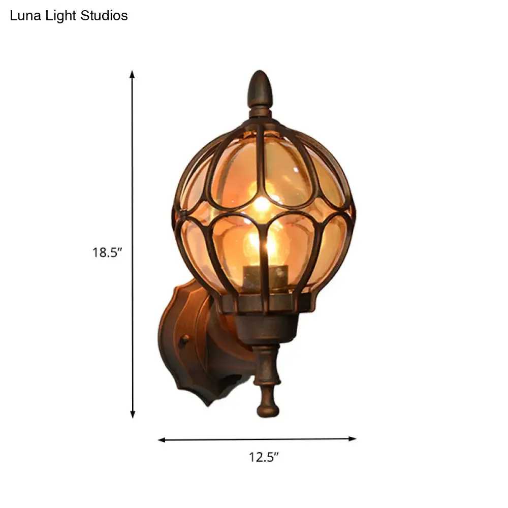 Amber Glass Industrial Wall Sconce Lamp - Globe Living Room Fixture in Black/Gold/Bronze, 3 Sizes Available