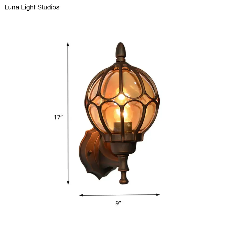 Amber Glass Industrial Wall Sconce Lamp - Globe Living Room Fixture in Black/Gold/Bronze, 3 Sizes Available